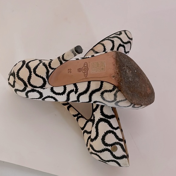 Vivienne Westwood ICONIC PUMP SQUIGGLE DARK BLUE ON WHITE USED - Picture 8 of 12